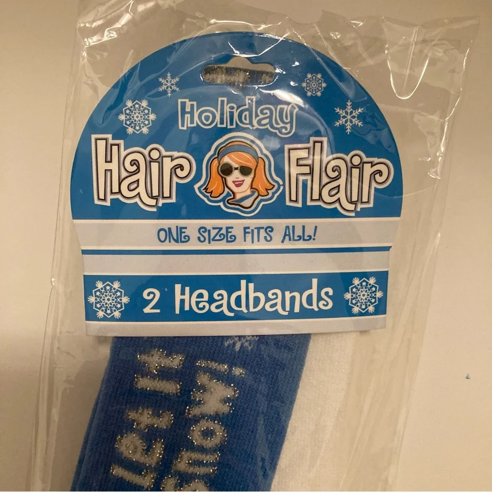 NEW Y2K 2pc Stretchy Winter Headbands Let It Snow Retro Hair Accessories